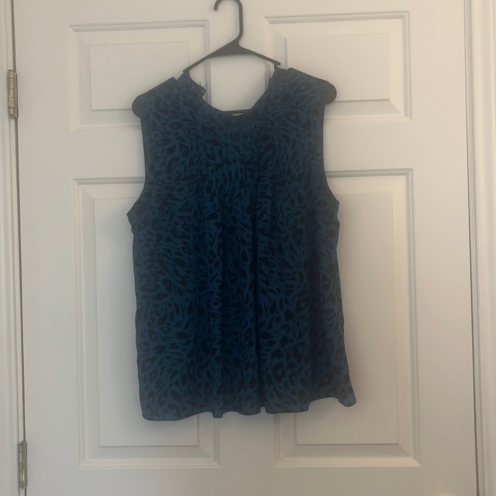 Turquoise and black sleeveless blouse, Ann Taylor size large